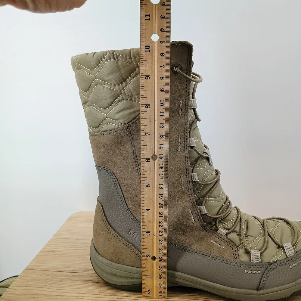 Merrell Boots Womens 9 Tall Beige Suede Insulated Waterproof Mid Calf Snow Shoes
